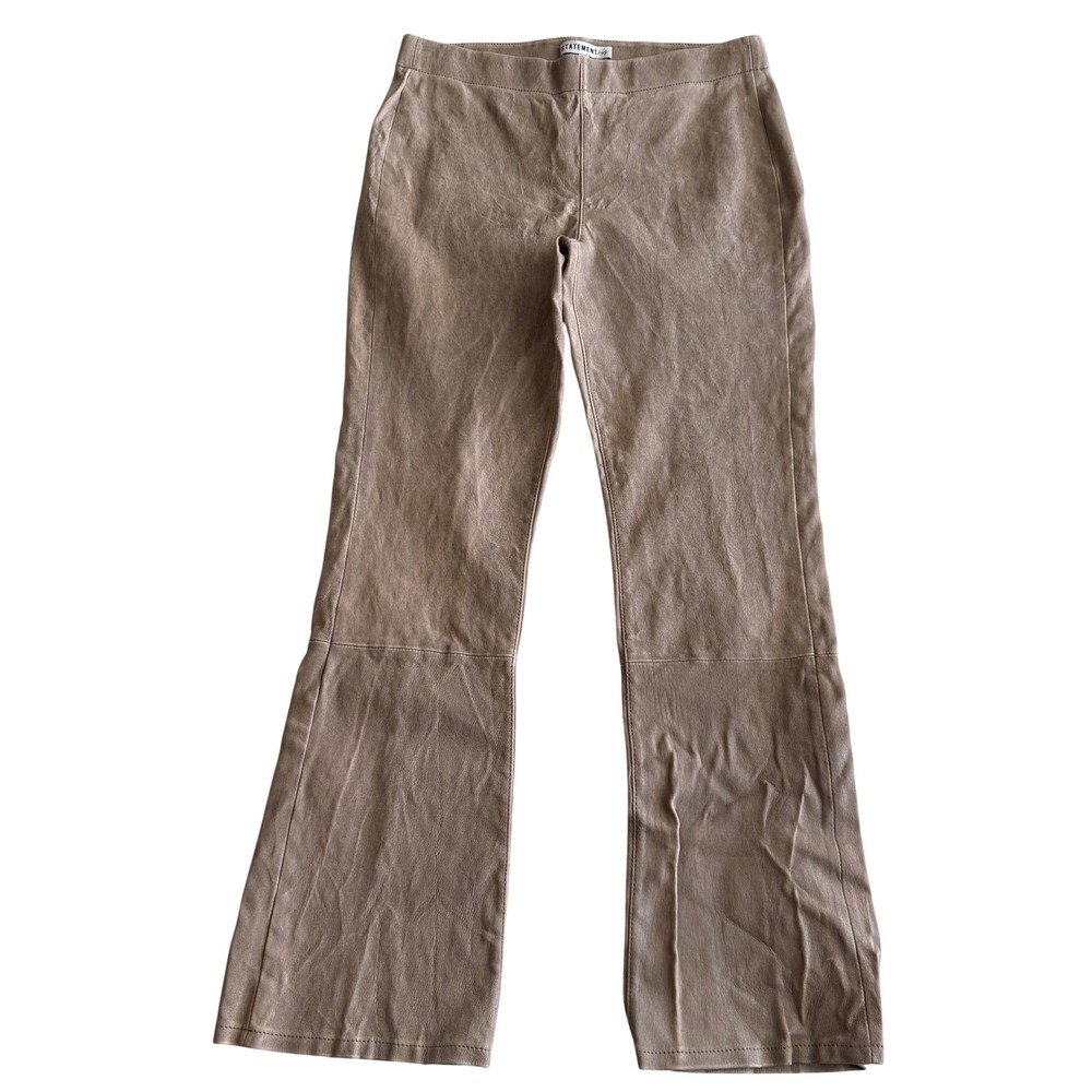 NJDJ Statement 100% Lamb Leather Pull On Mid‎ Rise Flare Distressed Tan Pants S